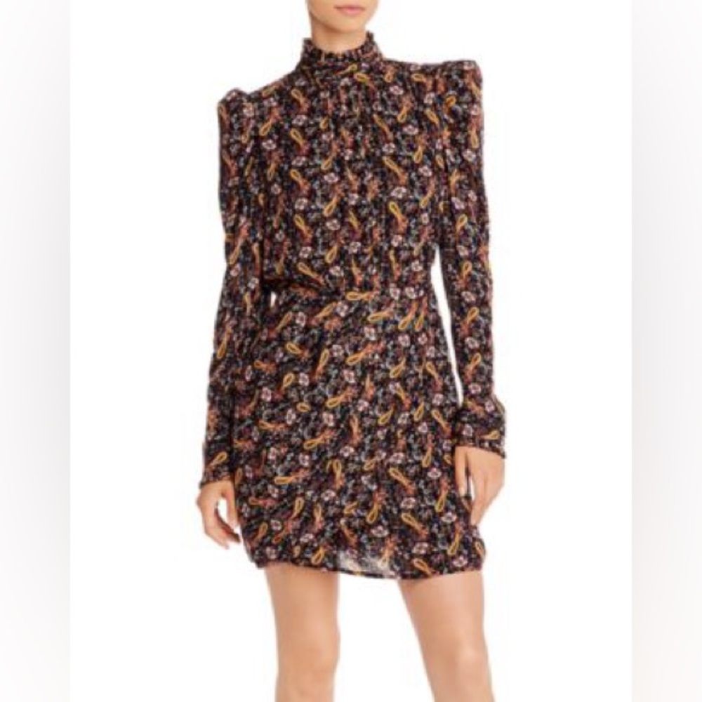 AQUA Luxe Capsule Puff-Sleeve Metallic Paisley Dress size XS NWT